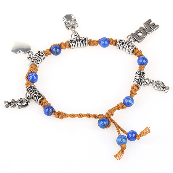 Lapis lazuli knot rope pendant bracelet